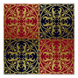 Medieval Renaissance Herald Lion Leopard Metallic  Poster