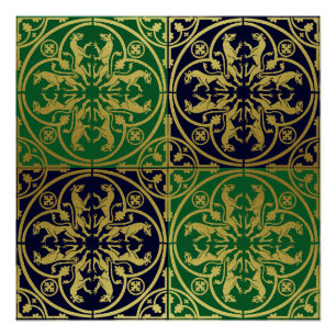 Medieval Renaissance Herald Lion Leopard Metallic  Poster