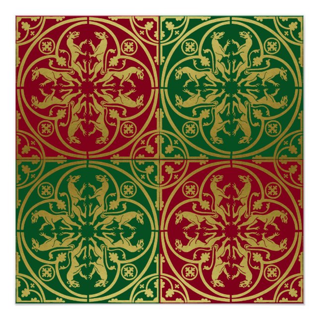 Medieval Renaissance Herald Lion Leopard Metallic  Poster (Front)