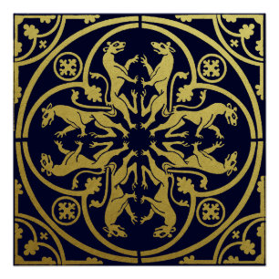 Medieval Renaissance Herald Lion Leopard Metallic  Poster