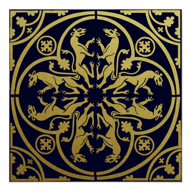 Medieval Renaissance Herald Lion Leopard Metallic  Poster (Front)