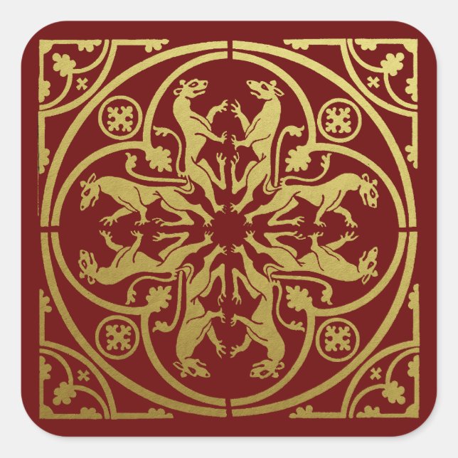 Medieval Renaissance Herald Lion Leopard Metallic  Square Sticker (Front)