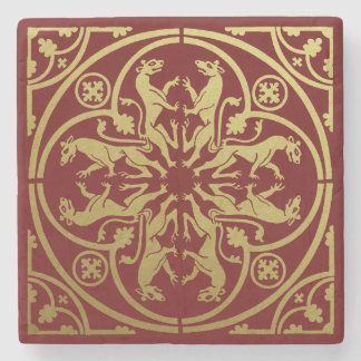 Medieval Renaissance Herald Lion Leopard Metallic  Stone Coaster