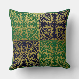 Medieval Renaissance Herald Lion Leopard Metallic  Throw Pillow