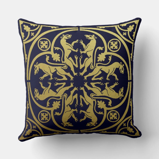 Medieval Renaissance Herald Lion Leopard Metallic  Throw Pillow (Back)