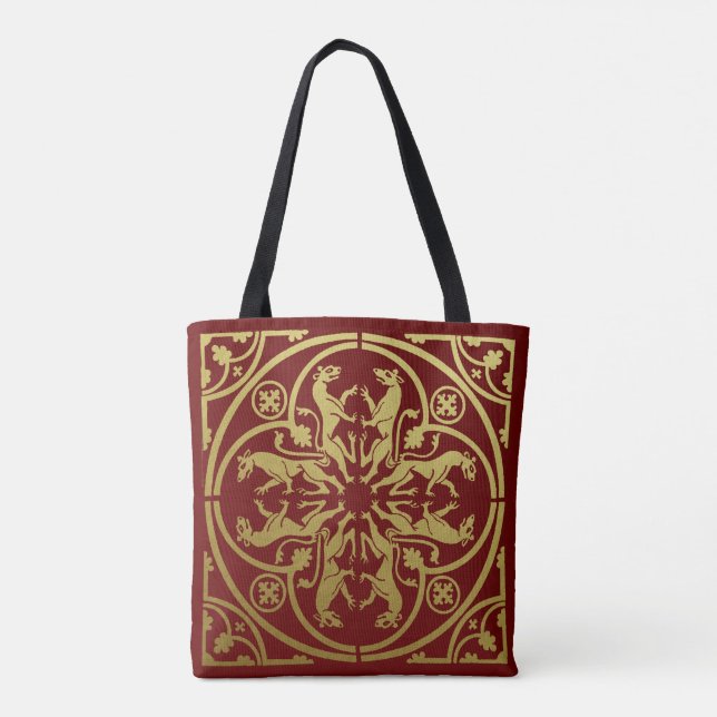Medieval Renaissance Herald Lion Leopard Metallic  Tote Bag (Back)