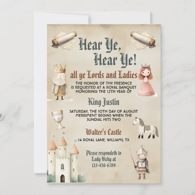 Medieval Renaissance Kids Birthday Invitation (Front)