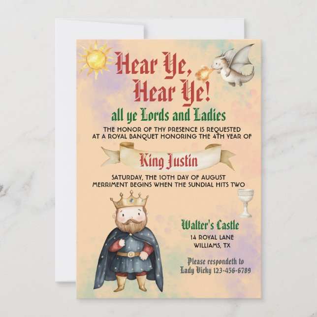 Medieval Renaissance King Birthday Invitation (Front)