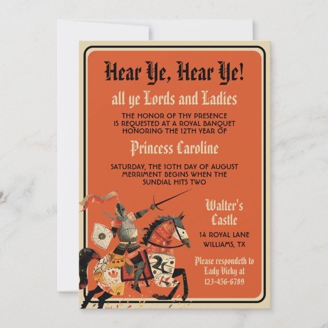 Medieval Renaissance Knight Birthday Invitation (Front)