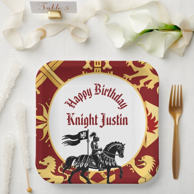 Medieval Renaissance Knight Birthday Paper Plate (Wedding)