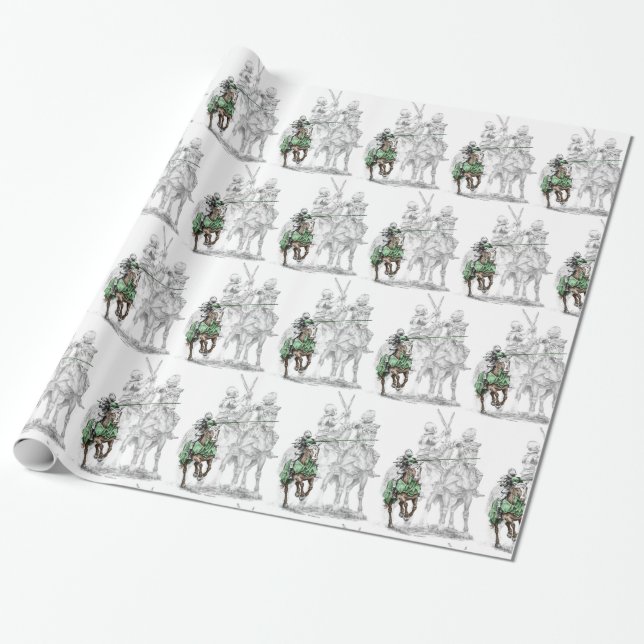 Medieval Renaissance Knights Wrapping Paper (Unrolled)
