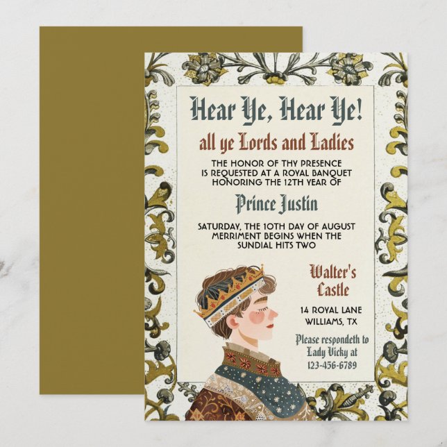 Medieval Renaissance Prince Birthday Invitation (Front/Back)