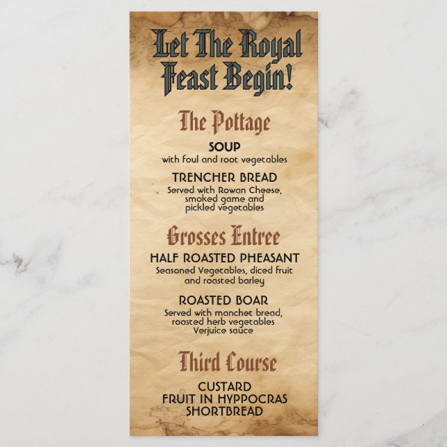 Medieval Renaissance Royal Wedding Menu (Front)