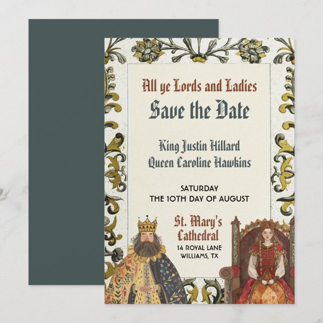 Medieval Renaissance Royal Wedding Save the Date Invitation (Front/Back)