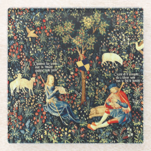 Medieval Renaissance Tapestry  Shepherds and Sheep Glass Coaster