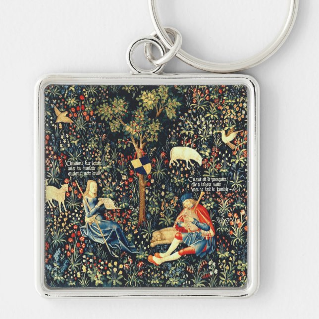 Medieval Renaissance Tapestry  Shepherds and Sheep Keychain (Front)