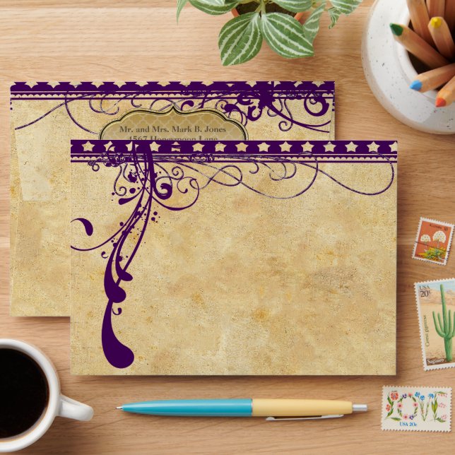 Medieval Renaissance Ultra Violet Purple Wedding Envelopes (Desk)