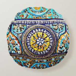 Medieval Roman Italian Spanish Majolica Floral Round Pillow