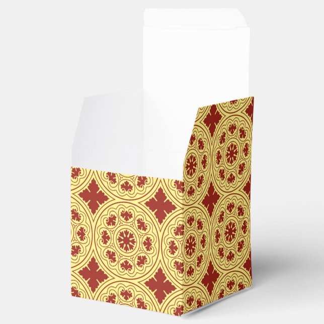 Medieval Romanesque Red Yellow Rosette Flower Favor Box (Opened)