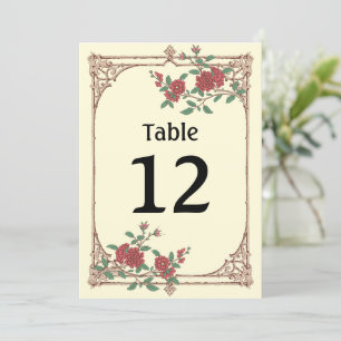 Medieval Romantic Wedding Table Number Card