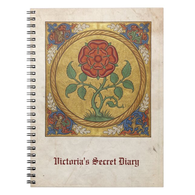 Medieval Rose Botanical Manuscript Notebook (Front)
