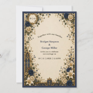 Medieval Royal Gothic Monogram Crest Wedding Invitation