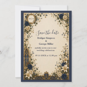 Medieval Royal Gothic Monogram Crest Wedding Invitation