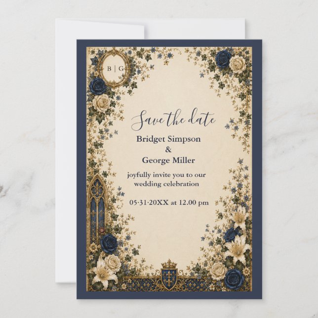 Medieval Royal Gothic Monogram Crest Wedding Invitation (Front)