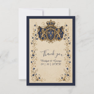 Medieval Royal Lion Crest Botanical Wedding Thank You Card