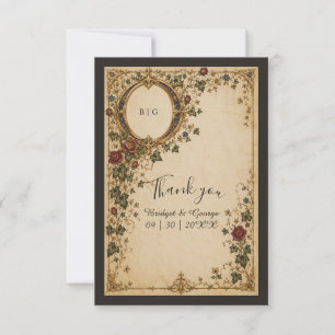 Medieval Royal Monogram Botanical Floral Wedding Thank You Card