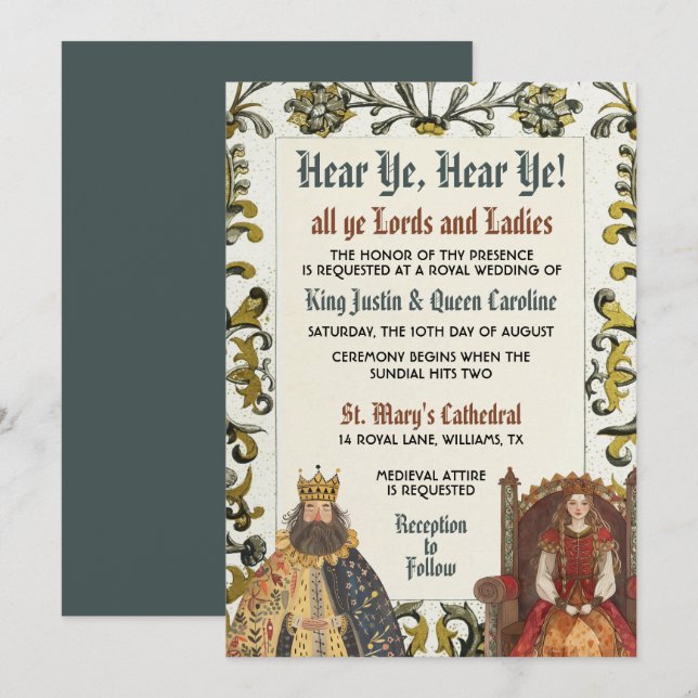 Medieval Royal Renaissance Wedding Invitation Card (Front/Back)