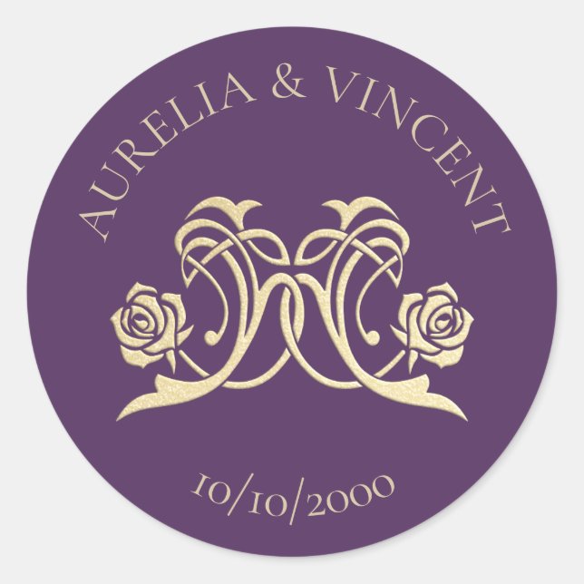 Medieval Royal Roses Wedding Classic Round Sticker (Front)