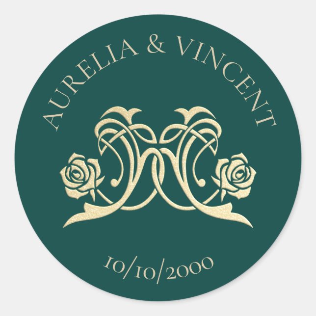 Medieval Royal Roses Wedding Classic Round Sticker (Front)