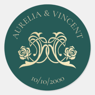 Medieval Royal Roses Wedding Classic Round Sticker