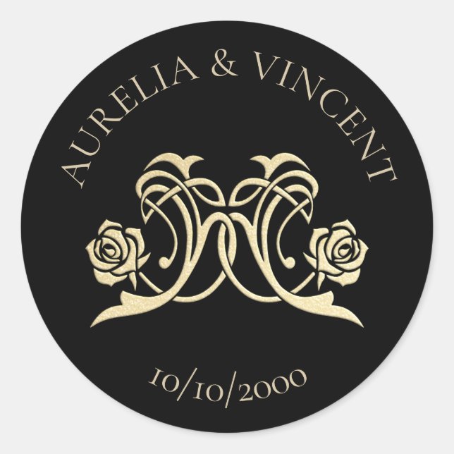 Medieval Royal Roses Wedding Classic Round Sticker (Front)