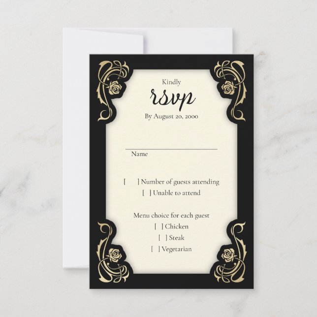 Medieval Royal Roses Wedding RSVP Card (Front)