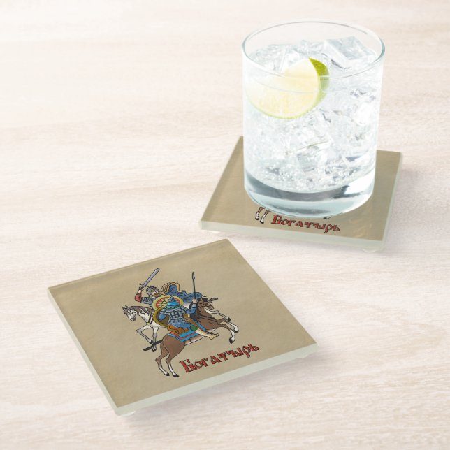 Medieval Russian Bogatyr Glass Coaster (Angled)
