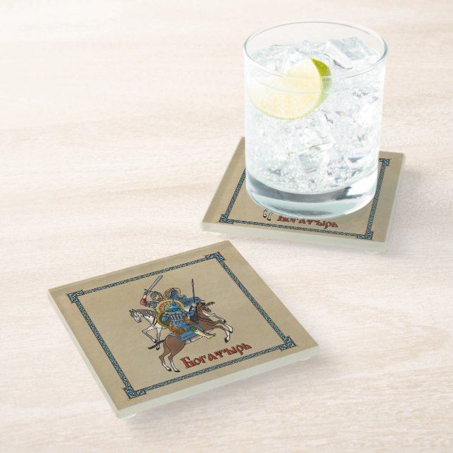 Medieval Russian Bogatyr Glass Coaster (Angled)