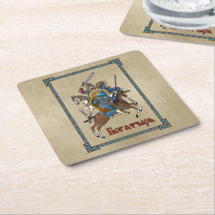 Medieval Russian Bogatyr Square Paper Coaster