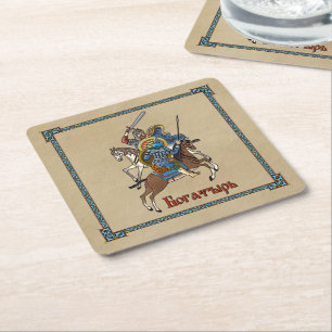 Medieval Russian Bogatyr Square Paper Coaster