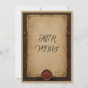 Medieval Rustic Leather Wax Seal Wedding her vows Invitation