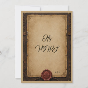 Medieval Rustic Leather Wax Seal Wedding his vows Invitation