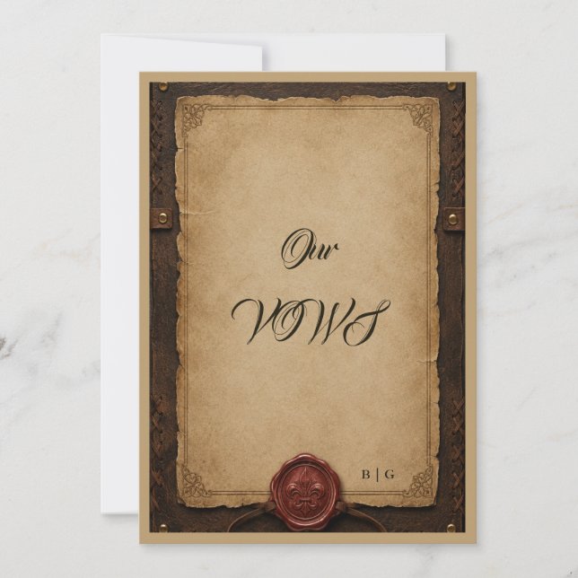 Medieval Rustic Leather Wax Seal Wedding our vows Invitation (Front)