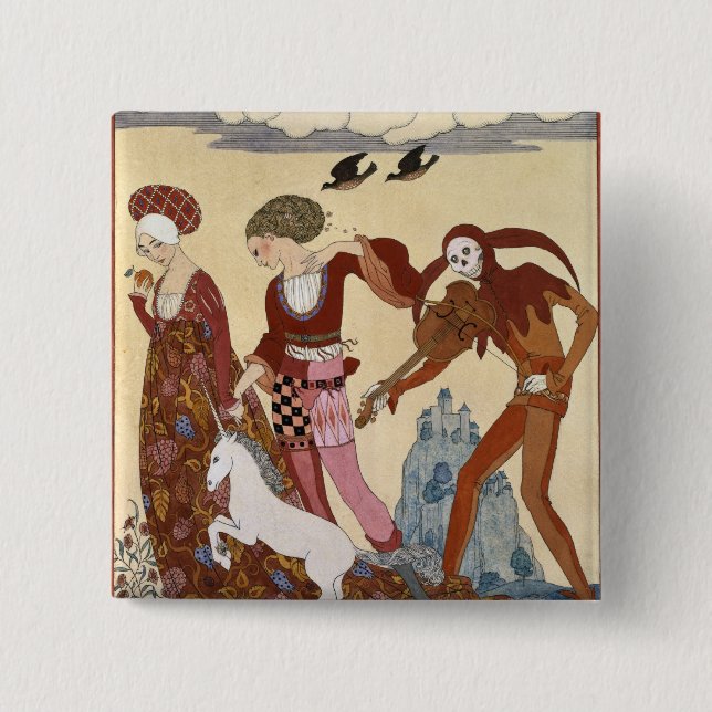 Medieval Scene by Georges Barbier 2 Inch Square Button (Front)