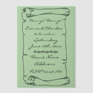 Medieval Scroll Green Wedding Save Date Invitation
