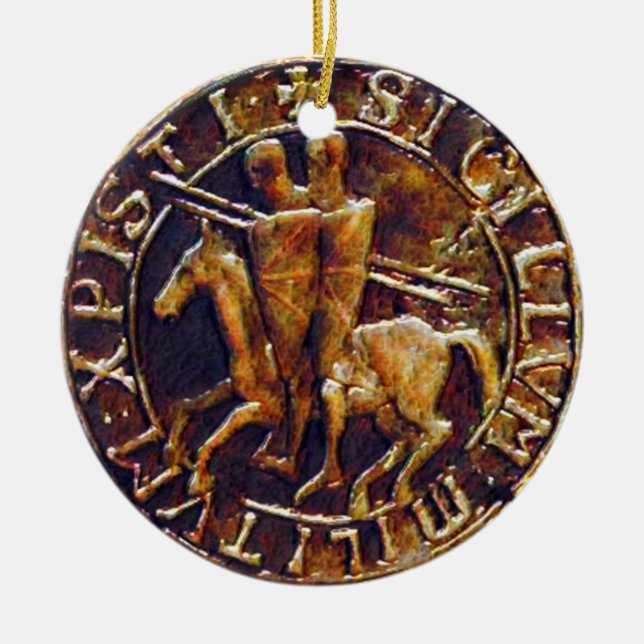 Medieval Seal of the Knights Templar Ceramic Ornament (Front)