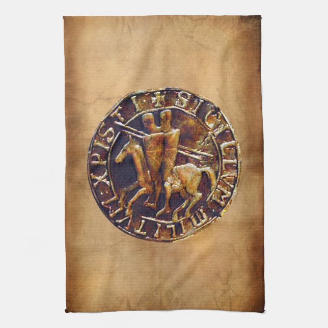 Medieval Seal of the Knights Templar Kitchen Towel (Vertical)