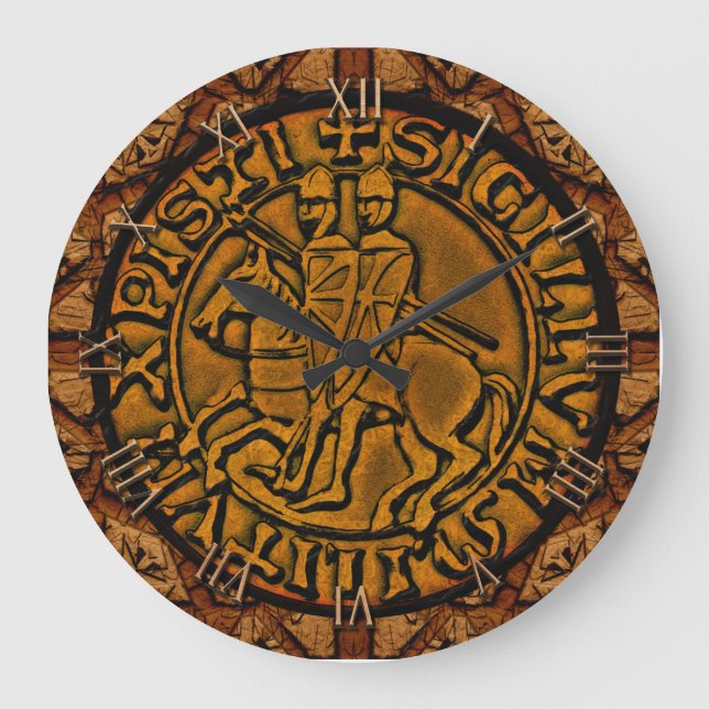 Medieval Seal of the Knights Templar Large Clock (Front)