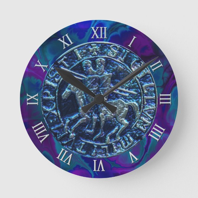 Medieval Seal of the Knights Templar Round Clock (Front)