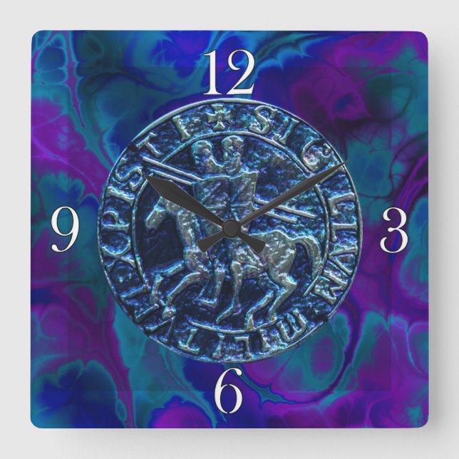 Medieval Seal of the Knights Templar Square Wall Clock (Front)